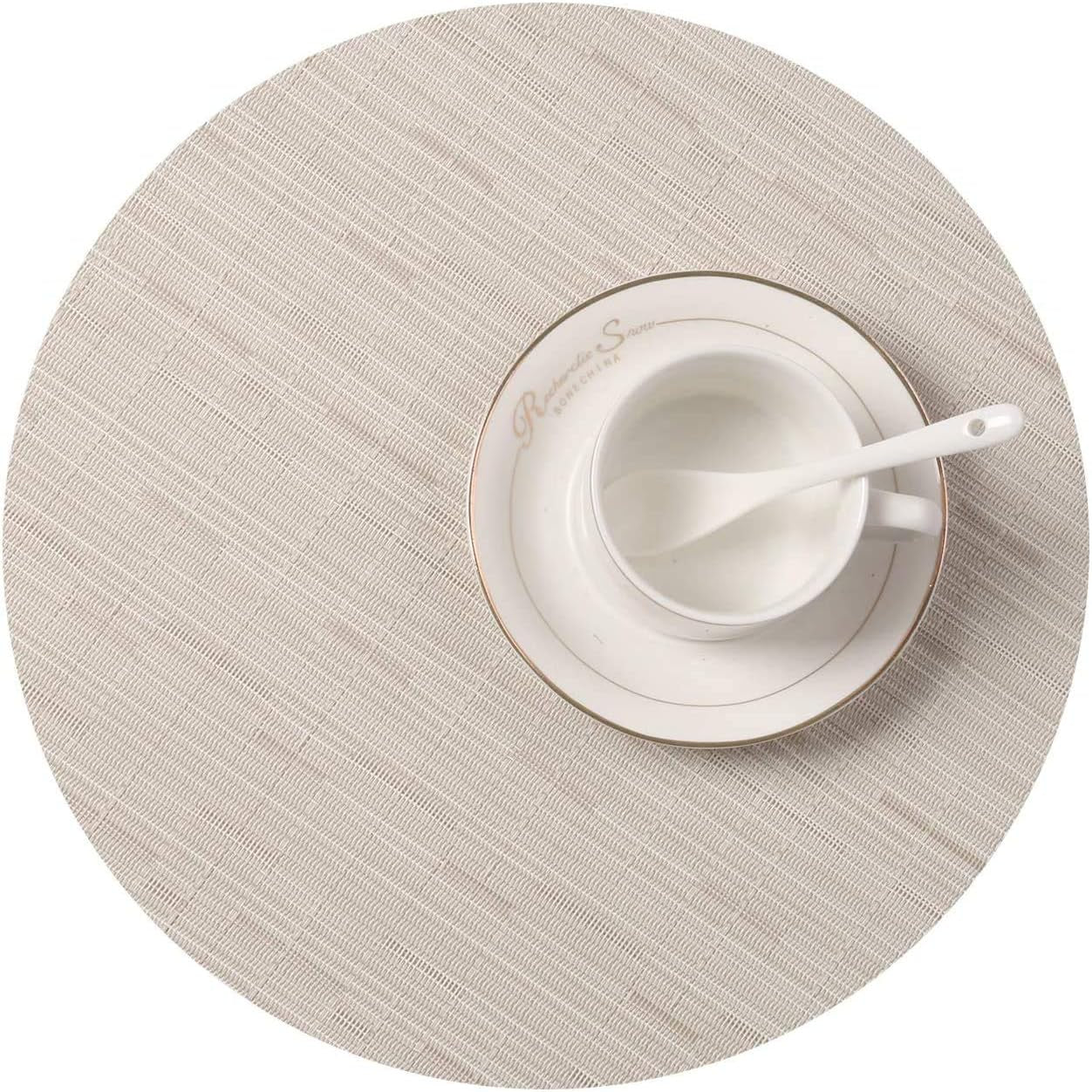 Small round Table Placemats Set of 5 Wedge Shaped Place Mat with Centerpiece round Mat Heat Resistant Table Mats Washable (5, Beige)