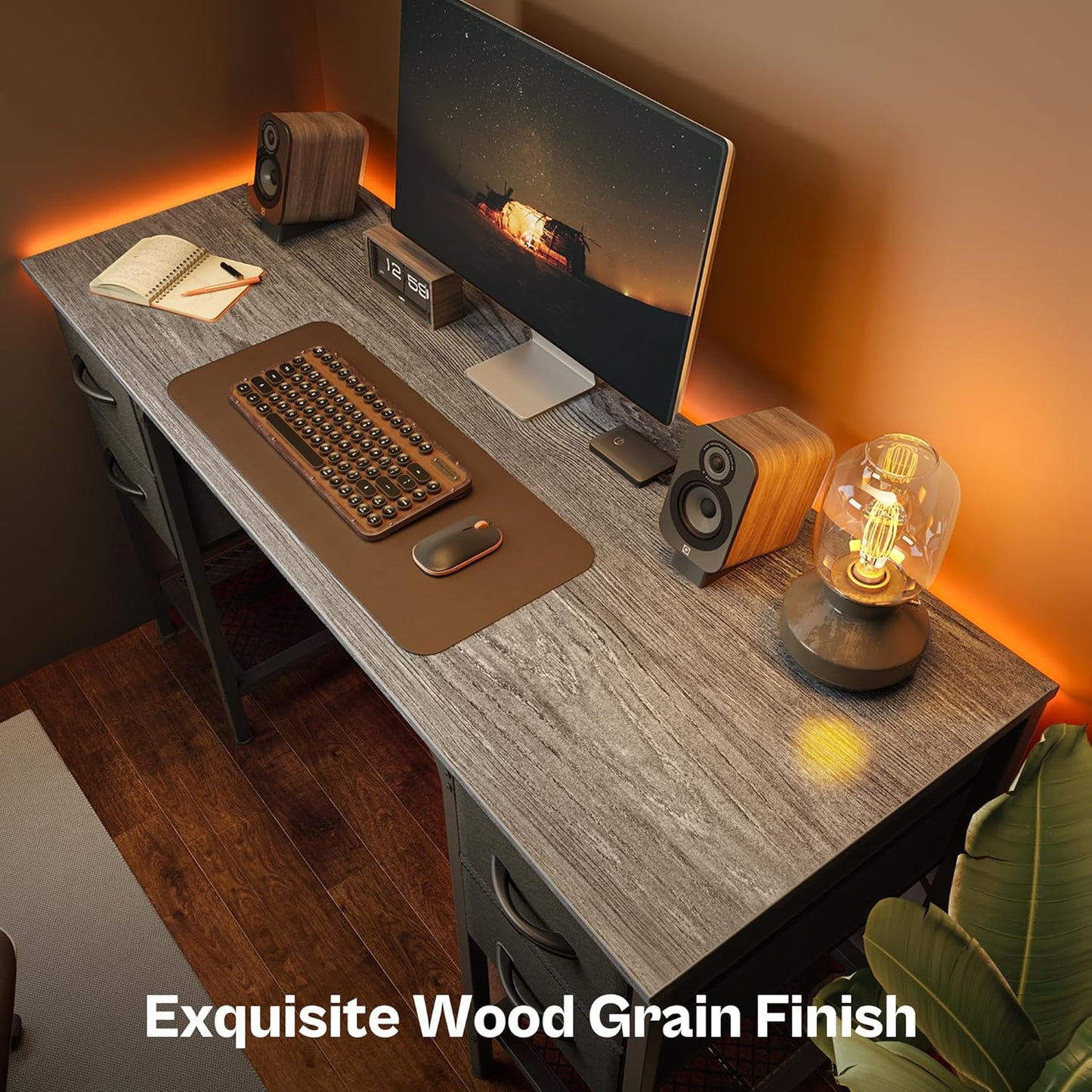 47-Inch Executive Computer Desk with Four Drawers and Mesh Shelf - Versatile Office and Gaming Workstation for Home, Study, and Bedroom, Grey