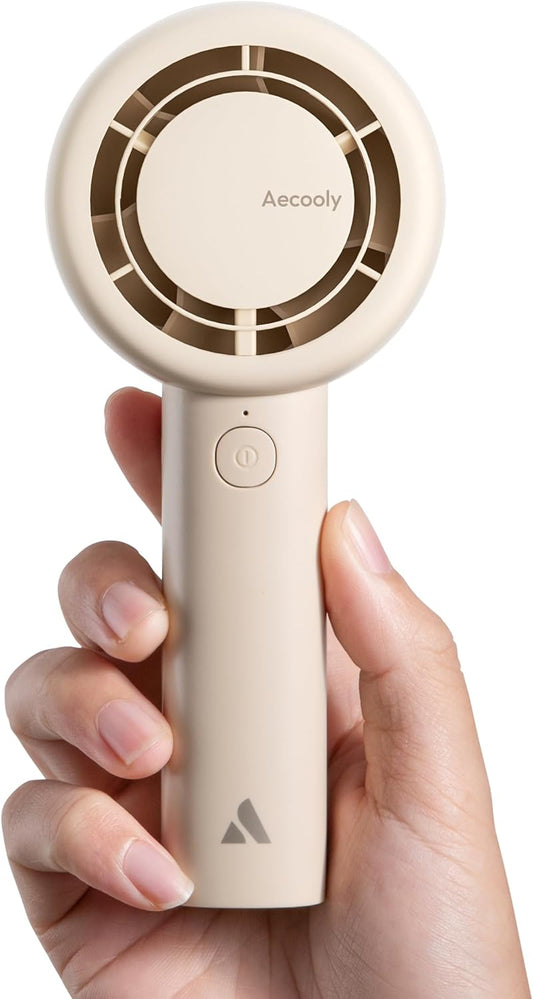 Portable Handheld Turbo Fan [16H Max Cooling Time], 5 Speeds USB Rechargeable Mini Personal Battery Operated Small Pocket Cooling Fan Gifts for Women, Travel, Home, Office, Beach, Lash -Beige