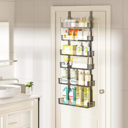 Adjustable over the Door Pantry Organizer with Clear Acrylic Panel, 6-Tier Pantry Organization and Storage for Kitchen, Hanging Spice Rack Seasoning Shelves for Cabinet, Easy Install, Black