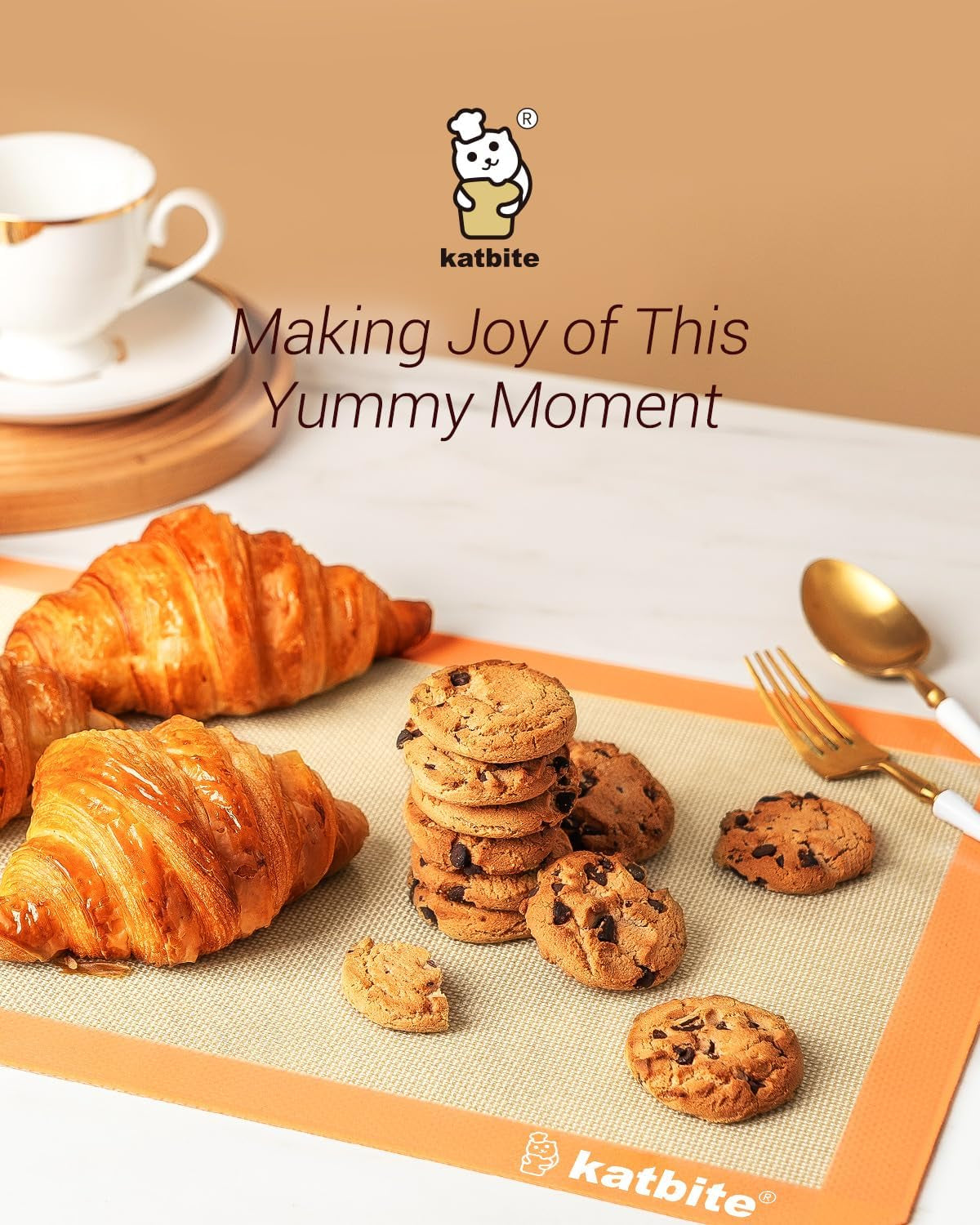 Silicone Baking Mat Colorful Collection - Set of 3: 2 Half Sheets Mats (11 5/8" X 16 1/2") + 1 Quarter Baking Sheet, Reusable & Nonstick Bakeware Mats for Cookies, Macarons, Bread (Orange)