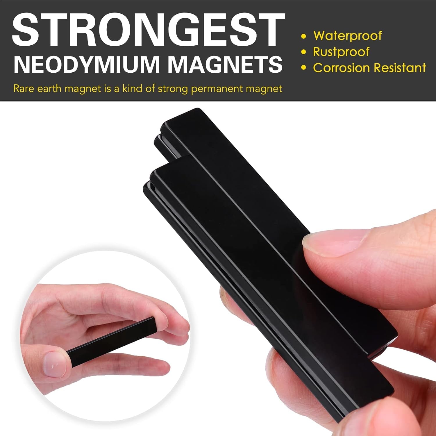 Waterproof Strong Neodymium Bar Magnets, Powerful Rare Earth Magnets with Epoxy Coating and Double-Sided Adhesive for Shower Door, Fridge, Scientific, Office Etc,60X 10X 3 Mm, Pack of 4