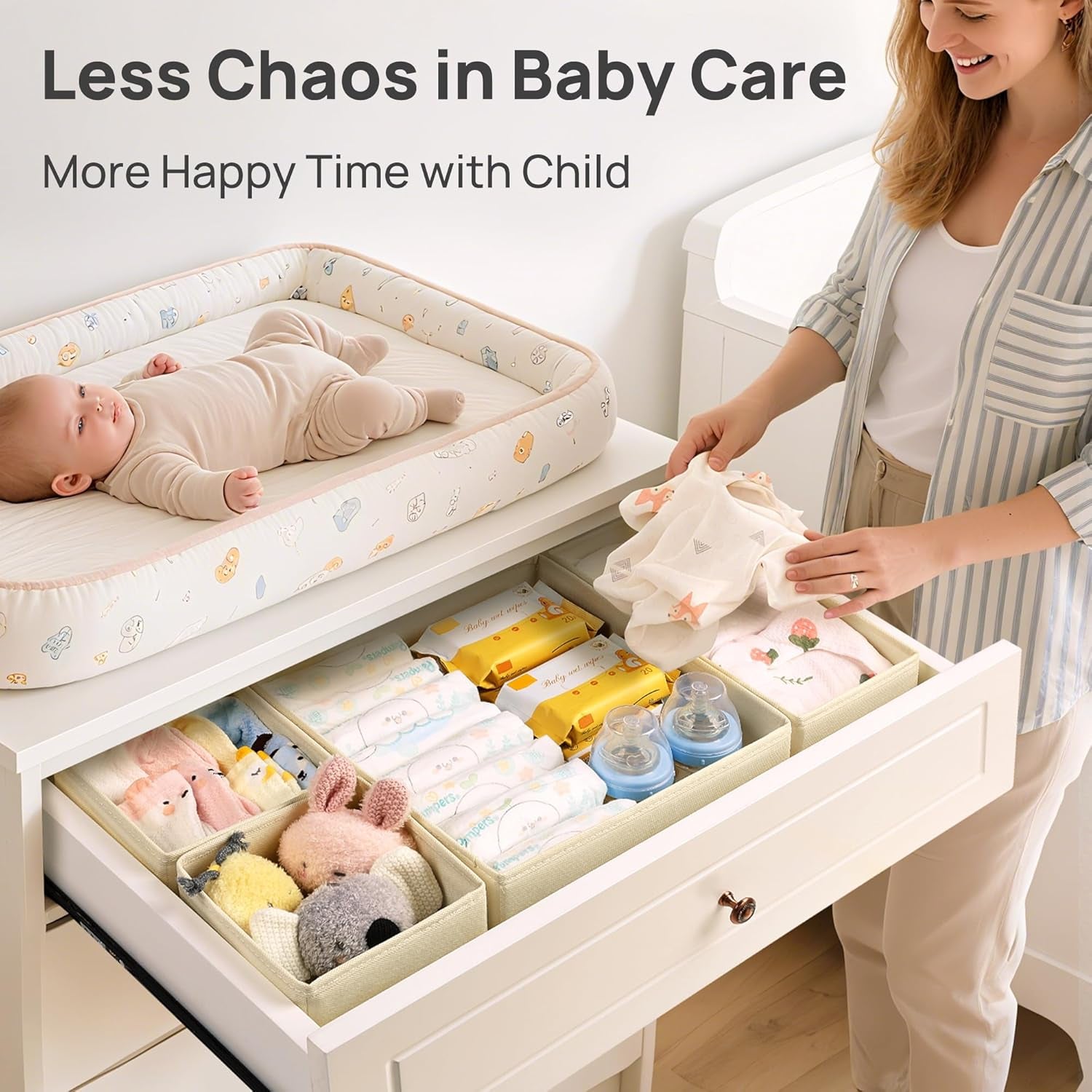 12 Pack Baby Clothes Organizer, Dresser Drawer Organizer for Baby Clothing, Foldable Fabric Closet Drawer Storage Bins, Nursery Dresser Dividers for Bra, Socks, Ties, Scarf