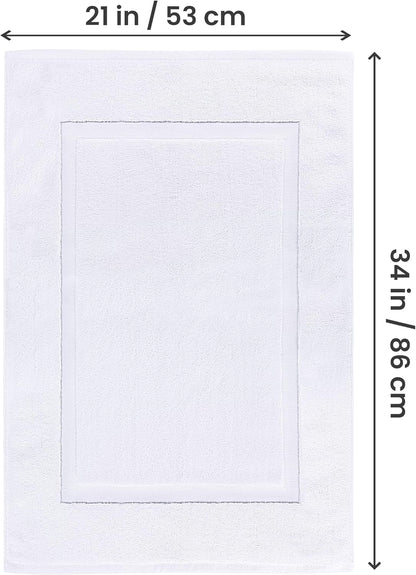 Cotton Banded Rug, Bath Mats, Not a Bathroom Rug, 21 by 34 Inches, 100% Ring Spun Cotton, Highly Absorbent Shower Bathroom Floor Mat, White, 2 Pack