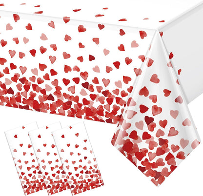 3 Pack 54 X 108In Valentines Tablecloth Disposable Plastic Love Heart Table Cloth Rectangle Table Cover for Galentines Day Wedding Engagement Valentine'S Party Decorations