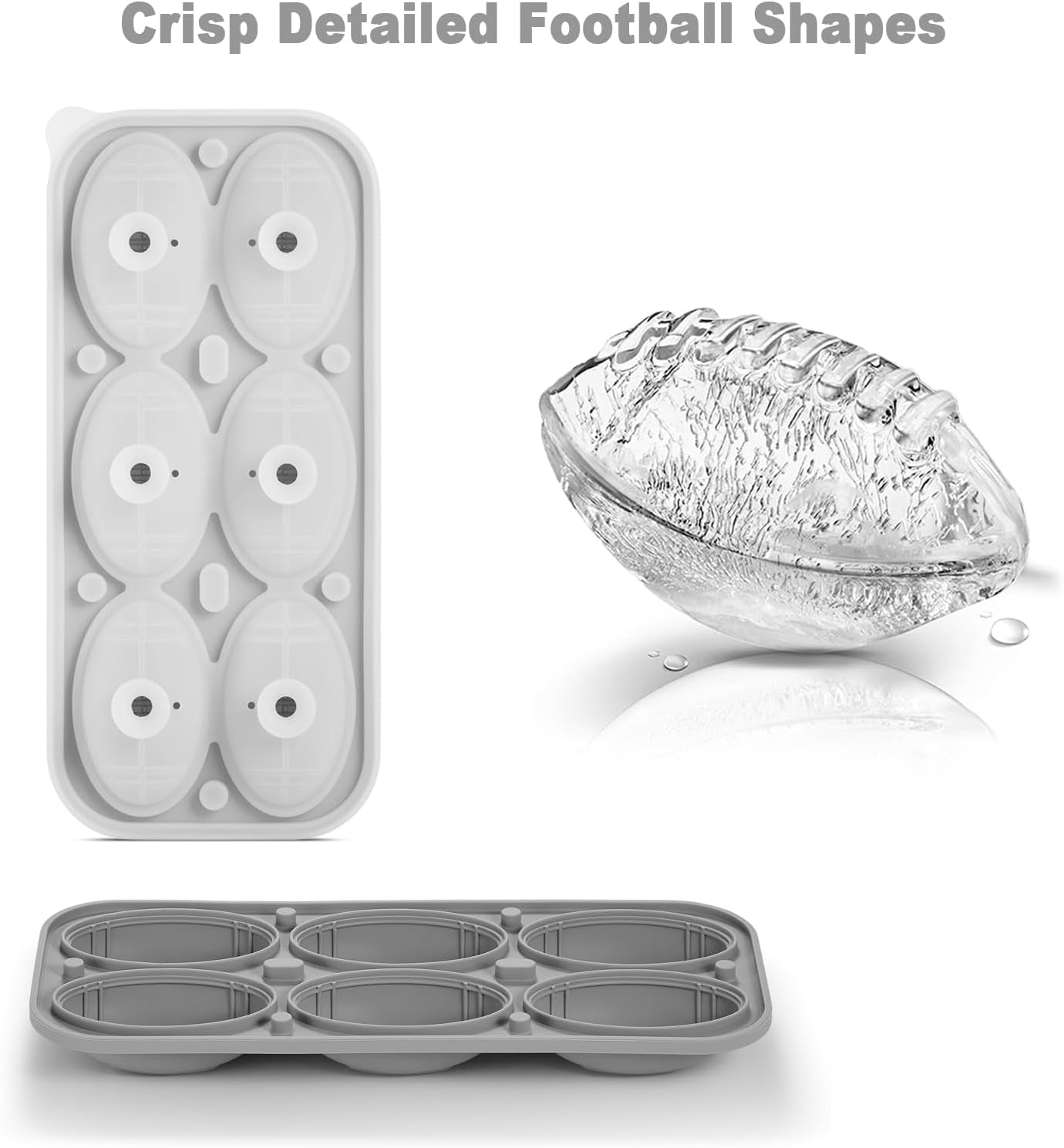 3D Football Ice Cube Tray, Large Football Silicone Fun Shapes Whiskey Ice Mold with Funnel for Cocktails, Bourbon,Brandy, Whiskey Gifts for Men