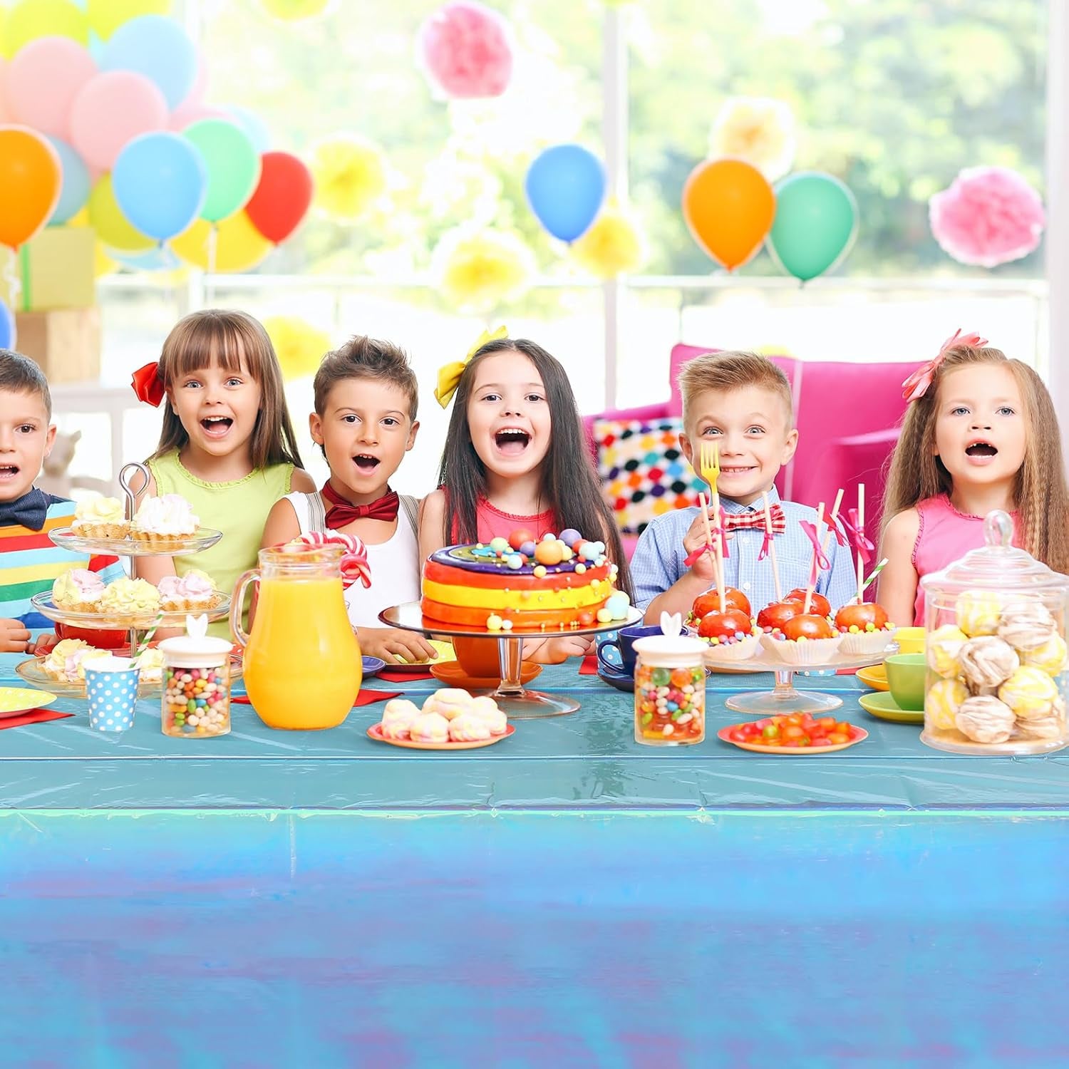 3 Pack Iridescent Blue Plastic Tablecloth,Shiny Blue Disposable Laser Rectangle Table Covers,Blue Holographic Foil Tablecloth Party Decorations for Birthday,40X108''