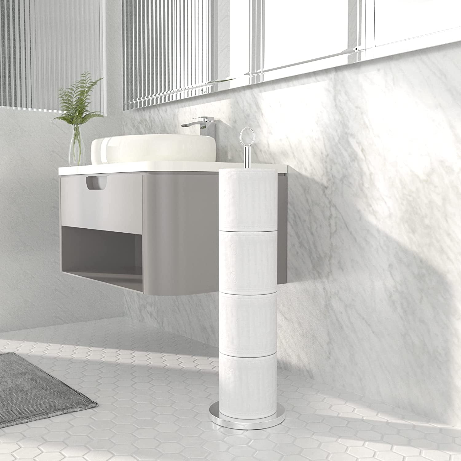 Toilet Paper Holder Stand(With Reserve Function), Free-Standing Spare Rolls Storage Holder, Stainless Steel