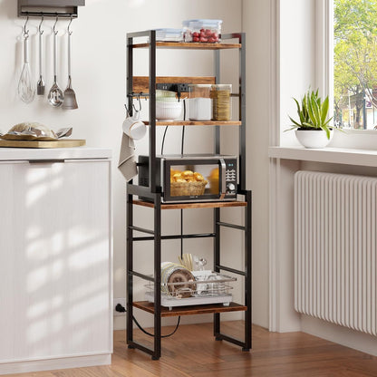 Book Shelf, 4 Tier Bookshelf with Charging Station, Industrial Small Bookcase Set of 2, Display Shelf, Stackable Book Storage Shelves for Bedroom/Living Room/Home Office, Rustic Brown