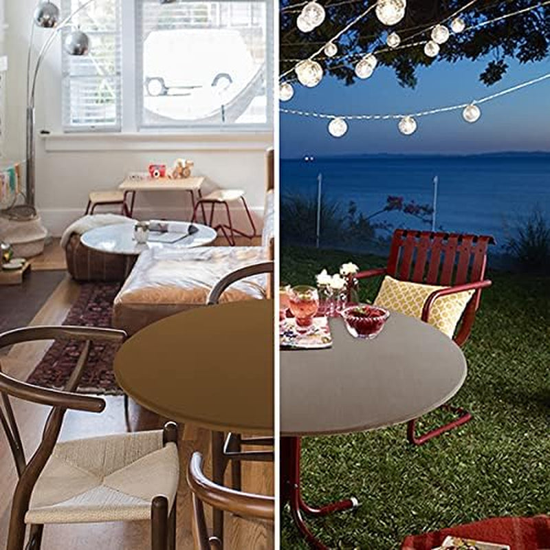 Fitted round Table Cloth, Reversible Waterproof Stain Resistant Elastic Stretch Tablecloth, Wipe Clean Table Cover for Outdoor/Indoor Use, Fits round Tables up to 40" - 44" Diameter, Coffee