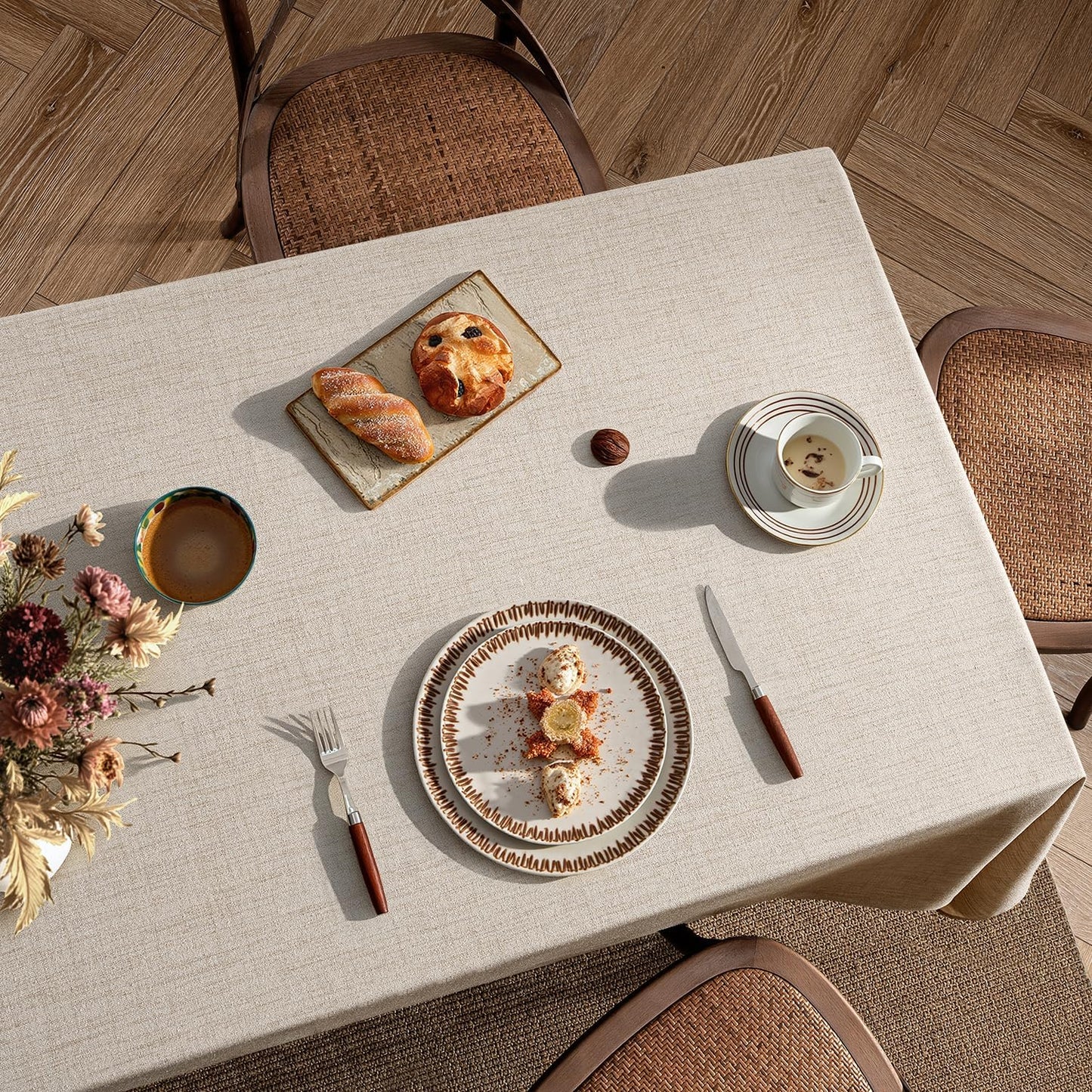 Grayish White Linen Tablecloth 60X84 Inch Rectangle Table Cloth Waterproof,Stain Resistant & Wrinkle Resistant for Dining Party Wedding