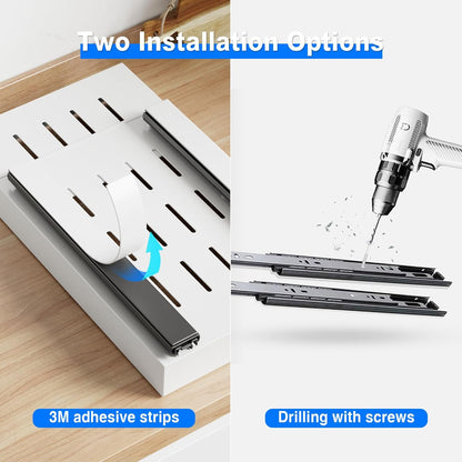 2 Pack Pull Out Cabinet Organizer, 21.8" Deep Slide Out Drawer for Cabinets Adhesive Pull Out Drawers Heavy Duty Pull Out Shelves for Kitchen, Cupboard, Pantry, Bathroom-White