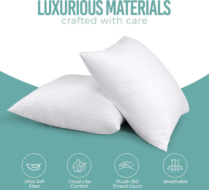 Pillows European Size Set of 2 (White), Hotel Pillows, Cooling Pillow for Side, Back or Stomach Sleepers