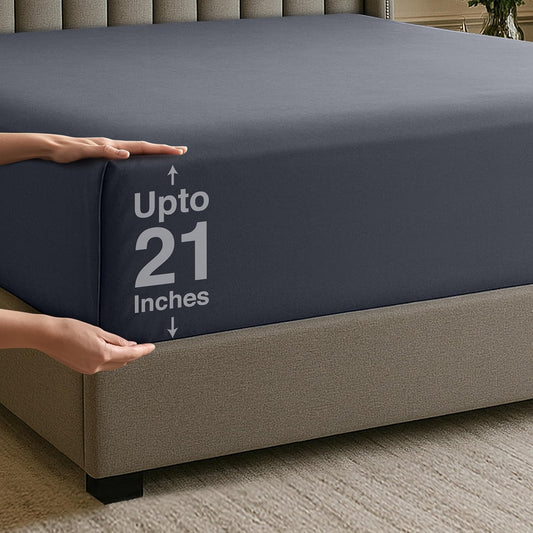 Queen Fitted Sheet Deep Pocket - Extra Deep Pocket Fitted Sheet - Fits up to 21 Inch Mattress - Shrinkage and Fade Resistant - Easy Care - 1 Fitted Sheet Deep Pocket Only (Grey)