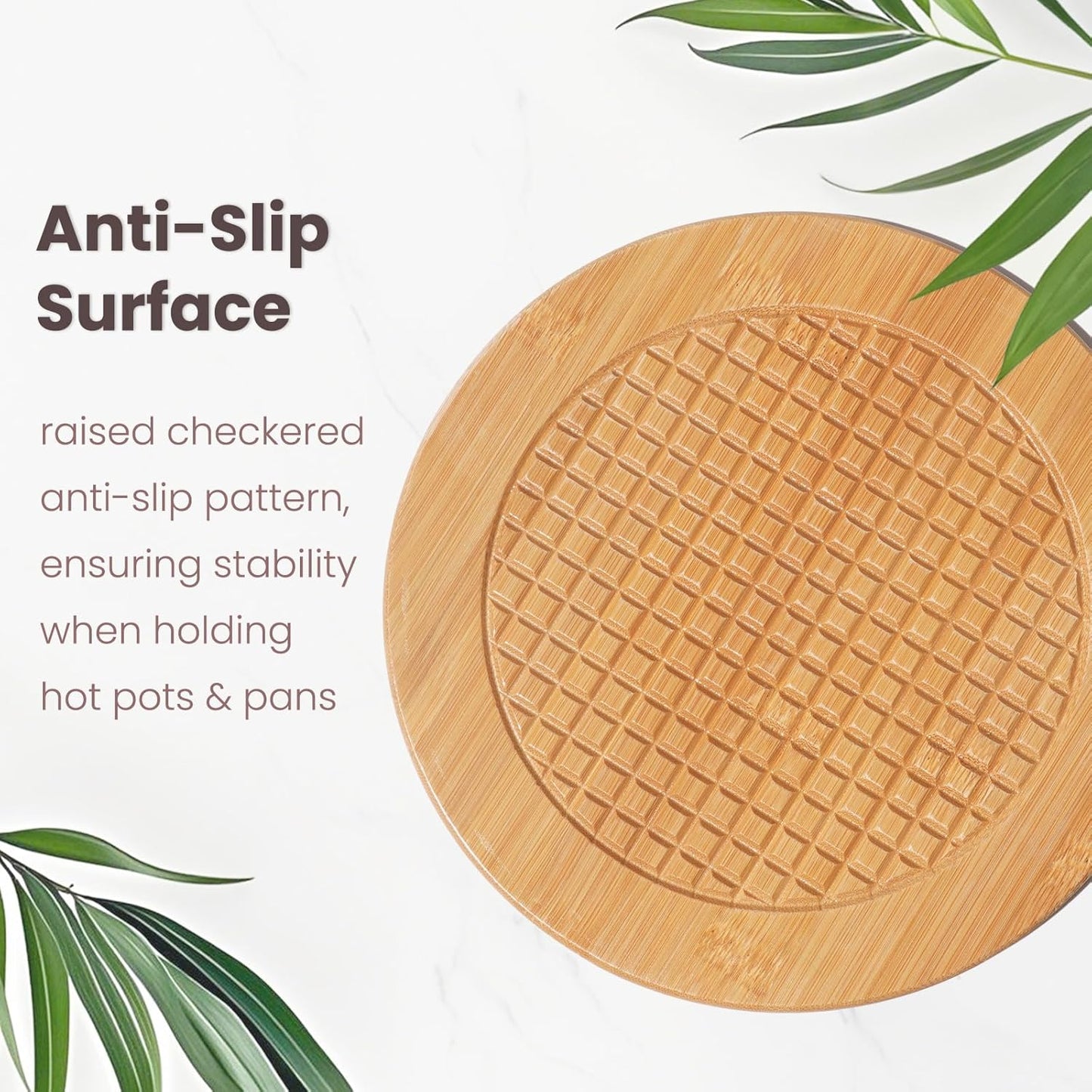 Bamboo Trivets for Hot Dishes, Hot Pots and Pans, 7.5 Inch Thick Heat Resistant Large Coaster for Kitchen, Hot Pads, Kitchen Essentials, Kitchen Decor for Table & Countertop, 2 round +2 Square