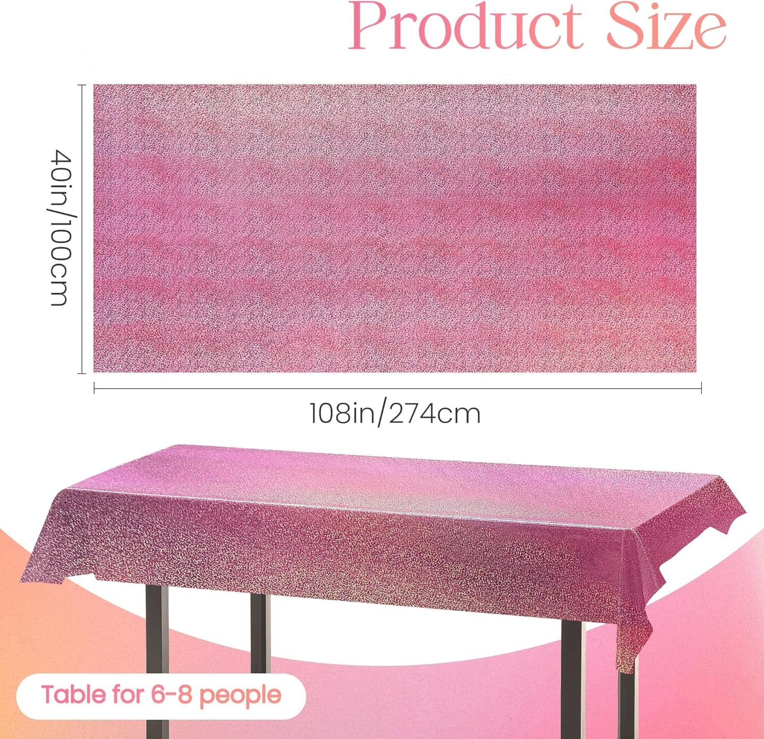 Holographic Pink and Purple Tablecloth Set - 40" x 108" Plastic Table Cover for Birthday, Halloween, and Bachelorette Party Decorations