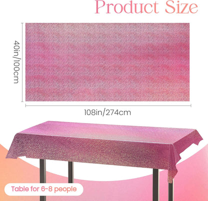 Holographic Pink and Purple Tablecloth Set - 40" x 108" Plastic Table Cover for Birthday, Halloween, and Bachelorette Party Decorations