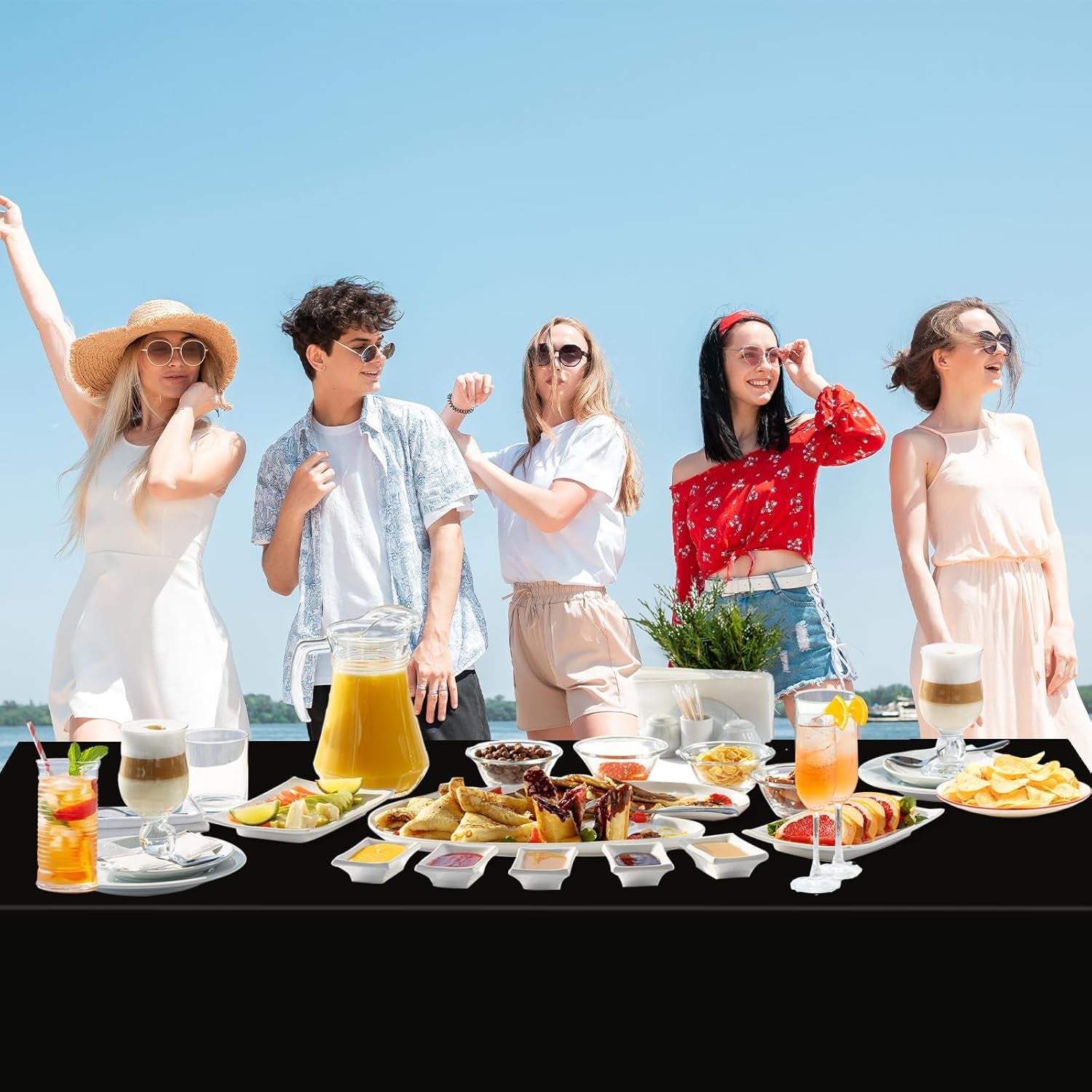 6 Pack Black Tablecloths Disposable Table Covers 54" X 108" Table Cloths for BBQ Birthday Picnic Bridal Shower Engagement Wedding Plastic Table Cloths for Parties