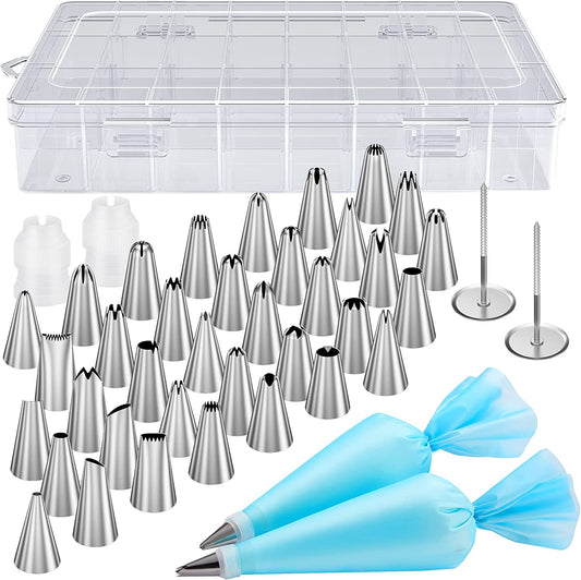 42Pcs Piping Bags and Tips Set, Cake Decorating Supplies Kits for Baking with 36 Numbered Frosting Icing Tips, 2 Reusable Pastry Bags, Easy Carry Storage Box and Other Baking Tools