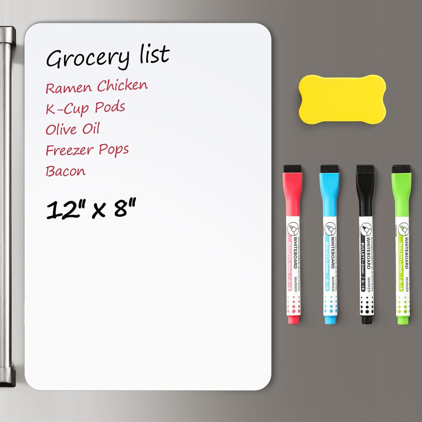 1 Pack Magnetic Dry Erase Board Sheet for Fridge, 12"X8" Erasable Refrigerator Whiteboard W/ 4 Markers & 1 Eraser- Smooth and Flexible Small Magnet Blank Notepad for Home Kitchen Organizer and Planner