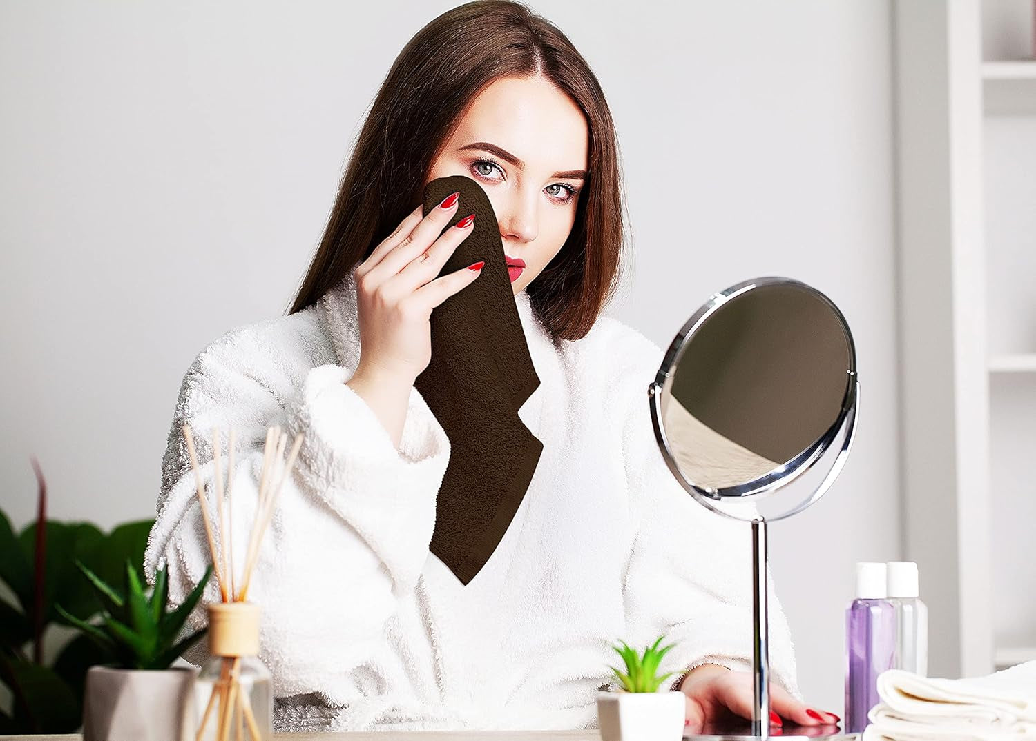 24 Pack Cotton Washcloths Set - 100% Ring Spun Cotton, Premium Quality Flannel Face Cloths, Highly Absorbent and Soft Feel Fingertip Towels (Brown)