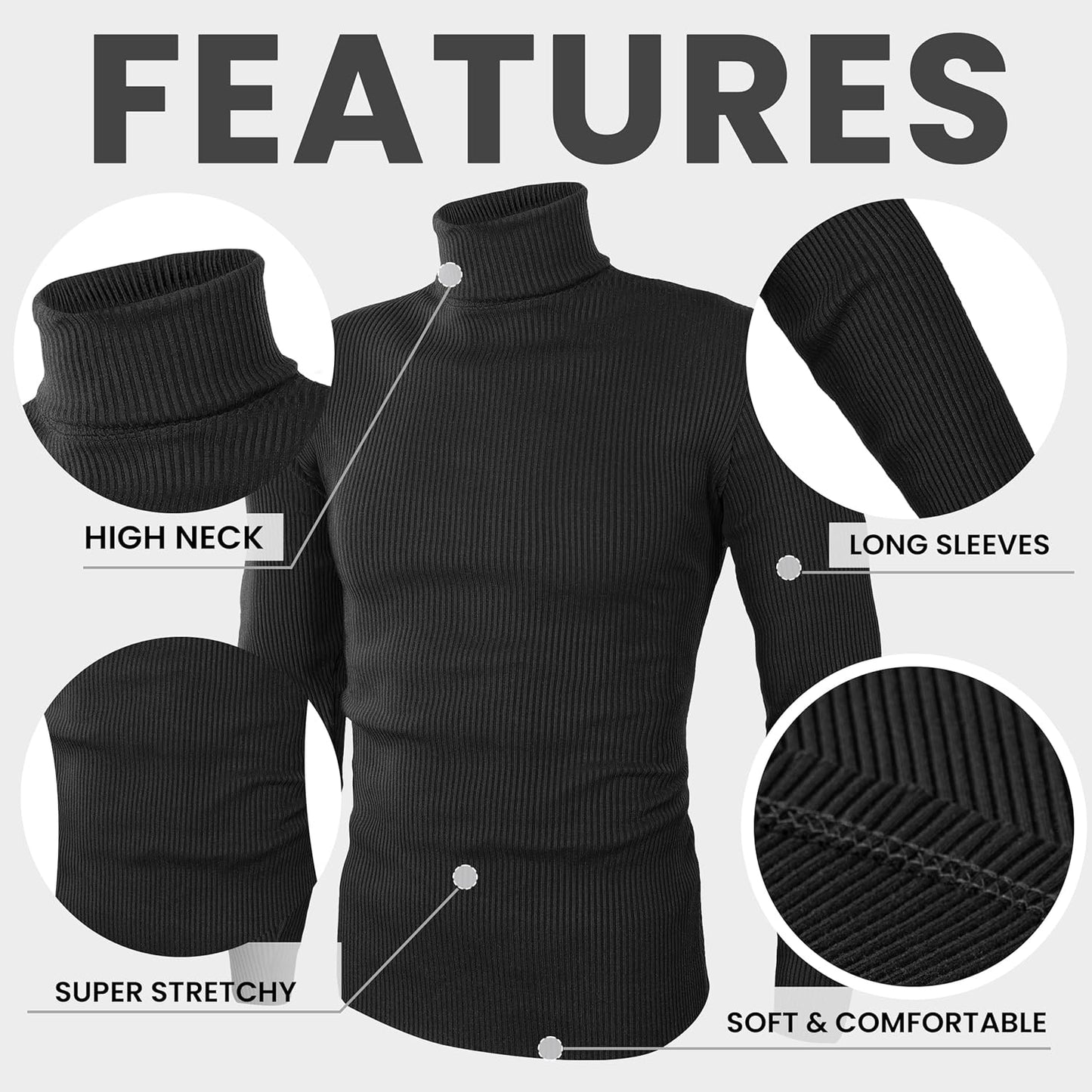 Men'S Ribbed Turtleneck Slim Fit Pullover Casual Long Sleeves Basic Top