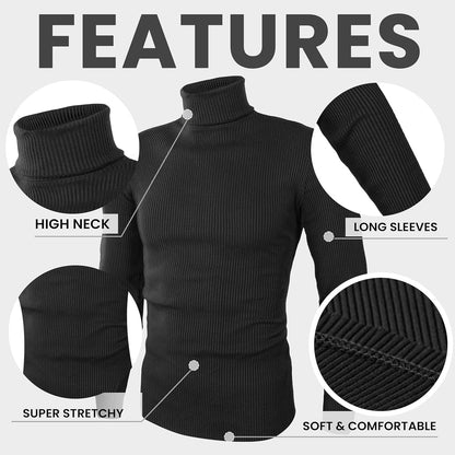 Men'S Ribbed Turtleneck Slim Fit Pullover Casual Long Sleeves Basic Top