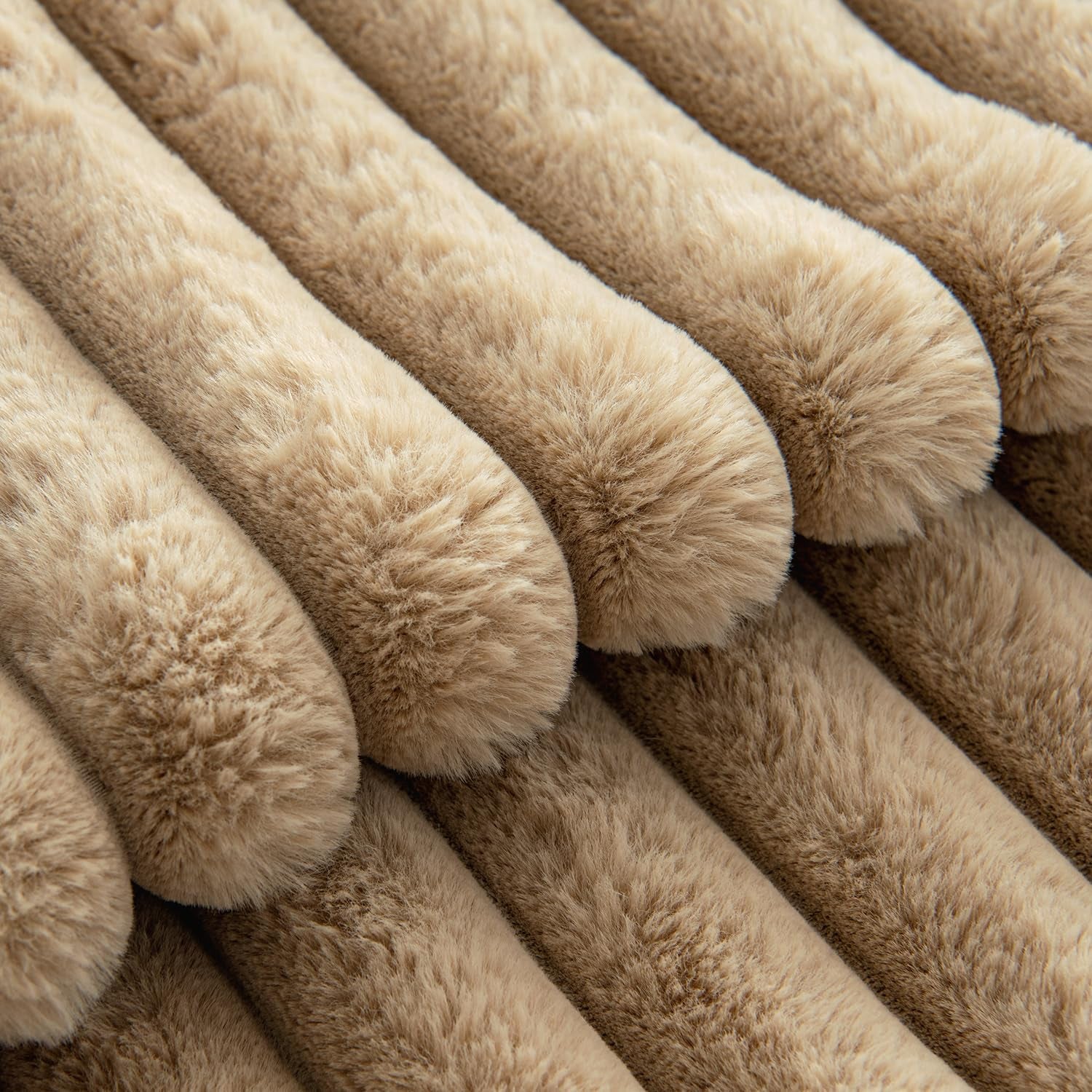 Faux Fur Plush Decorative Throw Pillow Covers Set of 2 Luxury Soft Fluffy Striped Pillowcases Cushion for Sofa Couch Bed Living Room Khaki 18X18 Inch