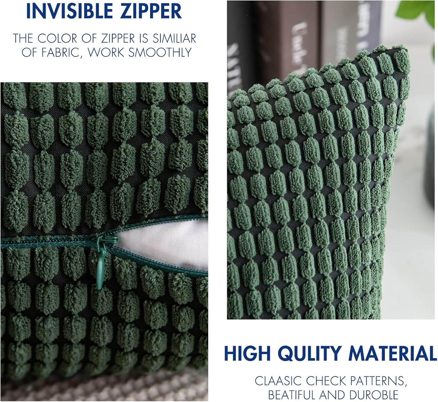 Pack of 2 Pillow Covers 18X18 Inch Granules Soft Corduroy Christmas Decorative Throw Pillow Covers for Couch Cushion Sofa Bedroom Living Room, Dark Green