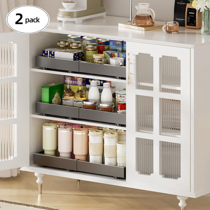 2 Pack 16" Deep Pull Out Cabinet Organizer with 6 Dividers, Expandable (11.7 "-20" W) Pull Out Drawers for Cabinets, Cabinet Trays Pull Out for Cabinets in Kitchen, Pantry or Bathroom