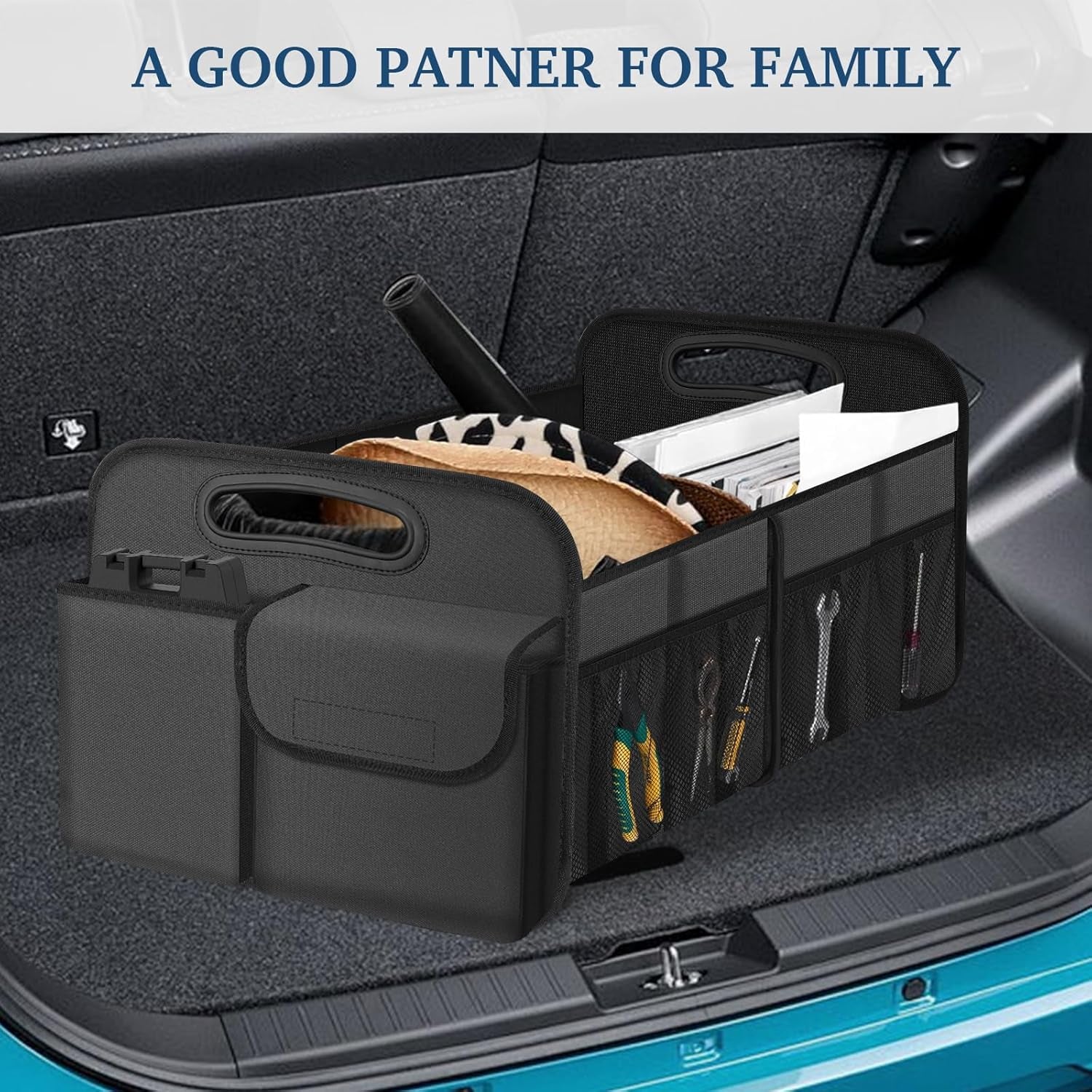 Car Trunk Organizer, Car Storage Organizer with Large Capacity Waterproof Collapsible Trunk Organizer for Car Suv/Jeep/Sedan (Grey, Standard)