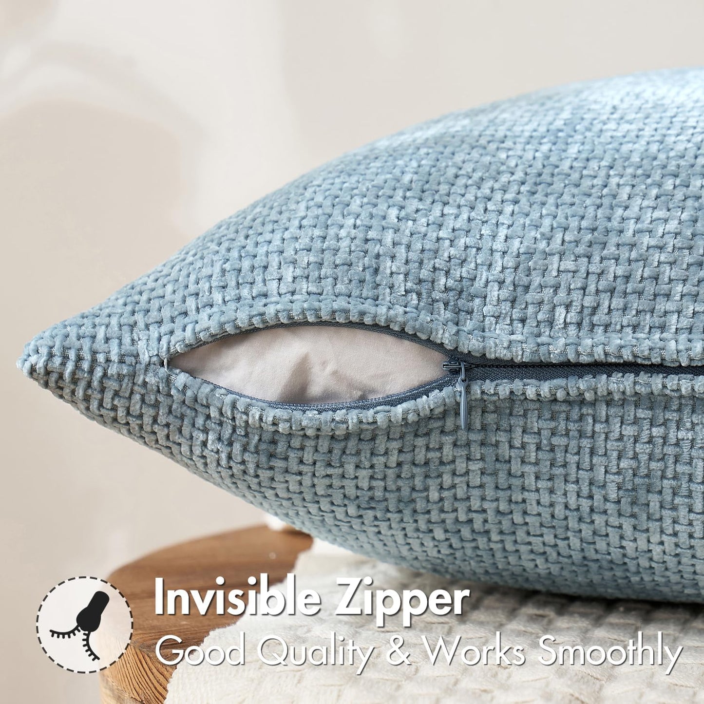 Pack of 2 Couch Throw Pillow Covers 18X18 Inch Coastal Smoke Blue Modern Boho Accent Decorative Pillow Covers Soft Farmhouse Cushion Covers for Home Decor Bed Sofa Living Room