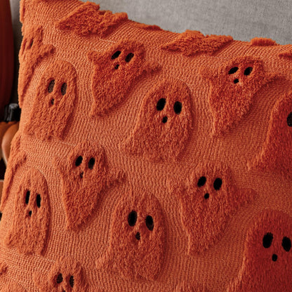Halloween Decorative Pillow Covers - Set of 2 Soft Plush Faux Fur Ghost-Themed Cushions for Couch, Sofa, Bed, and Porch - 18x18 Inch Burnt Orange Fall Decor
