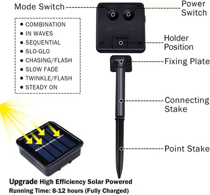 2 Pack Solar String Lights Outdoor Waterproof, Each 33FT 100 LED Solar Lights Outdoor, 8 Modes White Fairy Light for outside Yard Tree Patio Garden Wedding Christmas Decorations