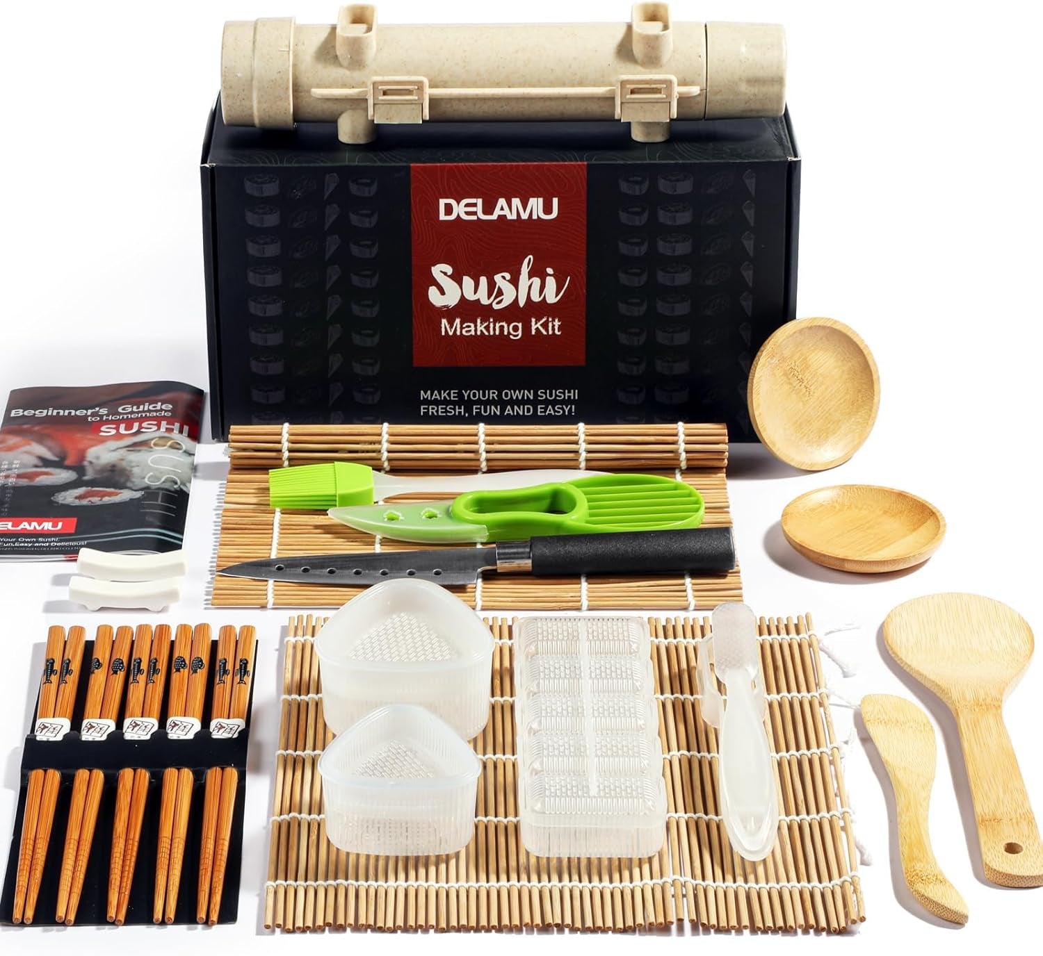 Sushi Making Kit,  Upgrade 22 in 1 Sushi Maker Kit with Bamboo Mats, Chef'S Knife, Triangle/Nigiri/Gunkan Sushi Mold, Chopsticks, Guide&More