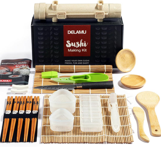 Sushi Making Kit,  Upgrade 22 in 1 Sushi Maker Kit with Bamboo Mats, Chef'S Knife, Triangle/Nigiri/Gunkan Sushi Mold, Chopsticks, Guide&More