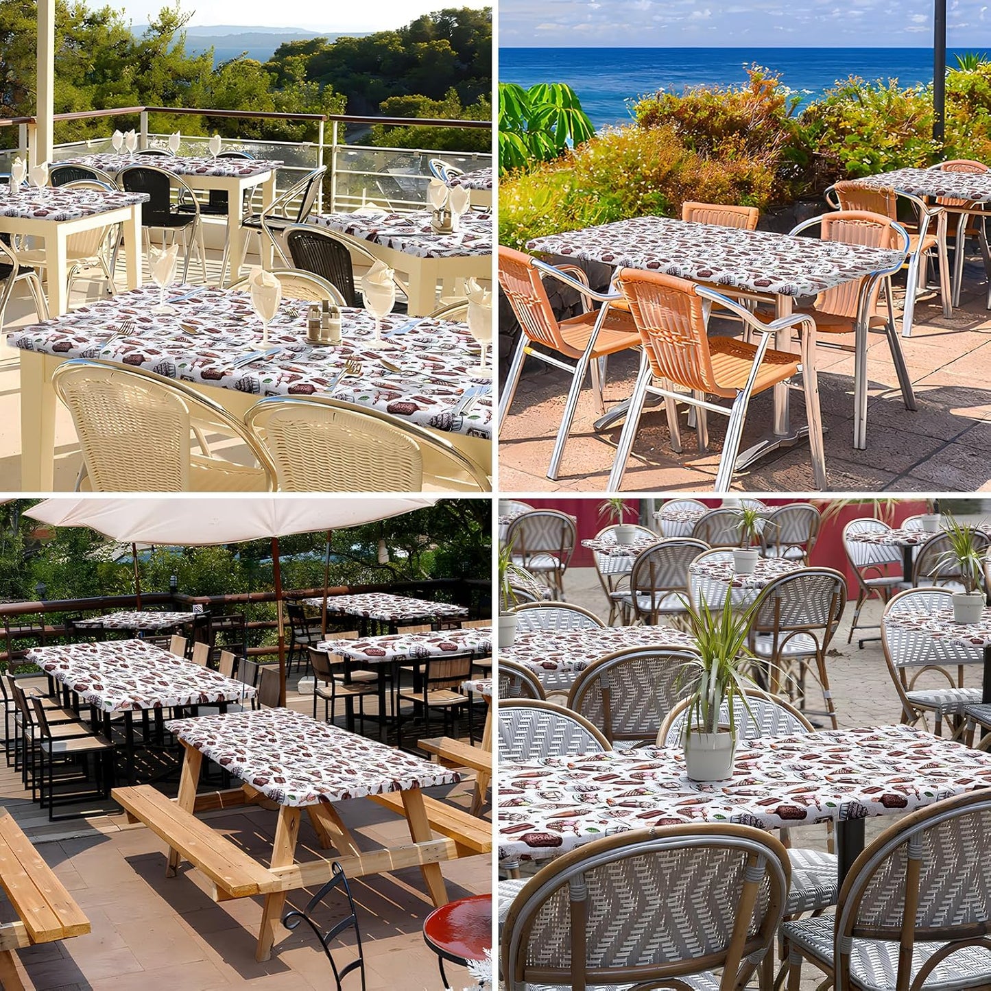 Rectangle Printed Fabric Tablecloth, Elastic Fitted Table Cloth for 6 Foot Table, Washable Polyester Table Cover for Outdoor, Picnic, Camping and Indoor, (Ice Cream, 30" X 72")