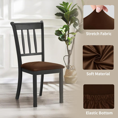 Waterproof PU Leather Seat Covers for Dining Room Chairs Set of 4, Stretch Fit Removable Chair Seat Protector Slipcovers with Elastic Band, Coffee