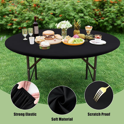 2 Packs round Spandex Tablecloths, Stretch Elastic Tablecloth Cover Fitted for 18"-24" round Tables, Waterproof Polyester Washable Table Cloth for Dining, Party, Outdoor and Indoor, Black