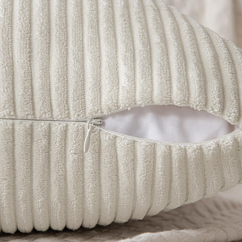 Beige Corduroy Pillow Covers Pack of 2 Boho Decorative Spliced Throw Pillow Covers Soft Solid Couch Pillowcases Cross Patchwork Textured Cushion Covers for Living Room Bed Sofa 18X18 Inch