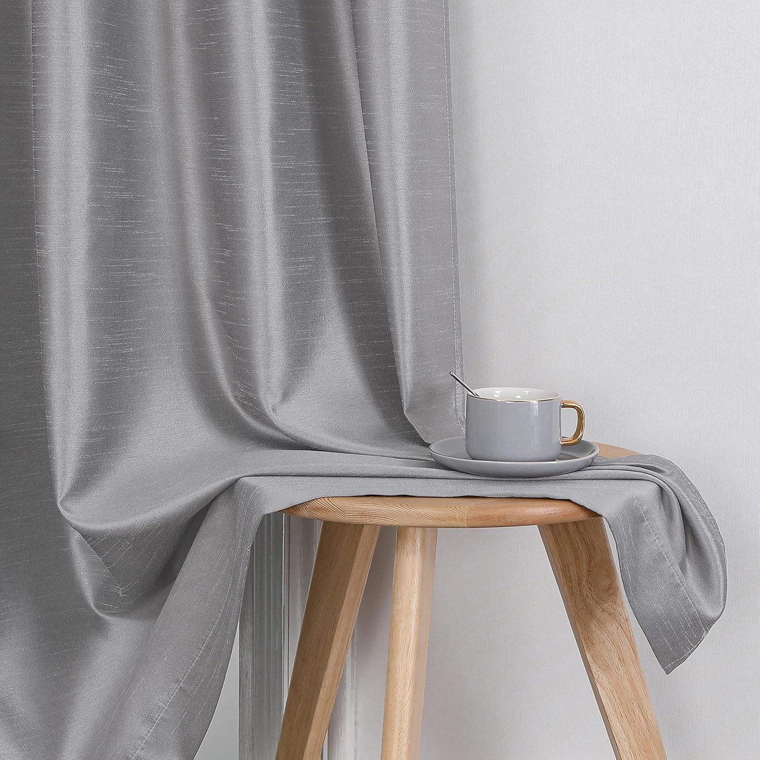 Uptown Silver Grey Kitchen Tier Curtains 36 Inch Length 2 Panels, Faux Silk Room Darkening Privacy Short Curtains for Small Window Farmhouse Bedroom Basement Bathroom, Each 30X36 Inch