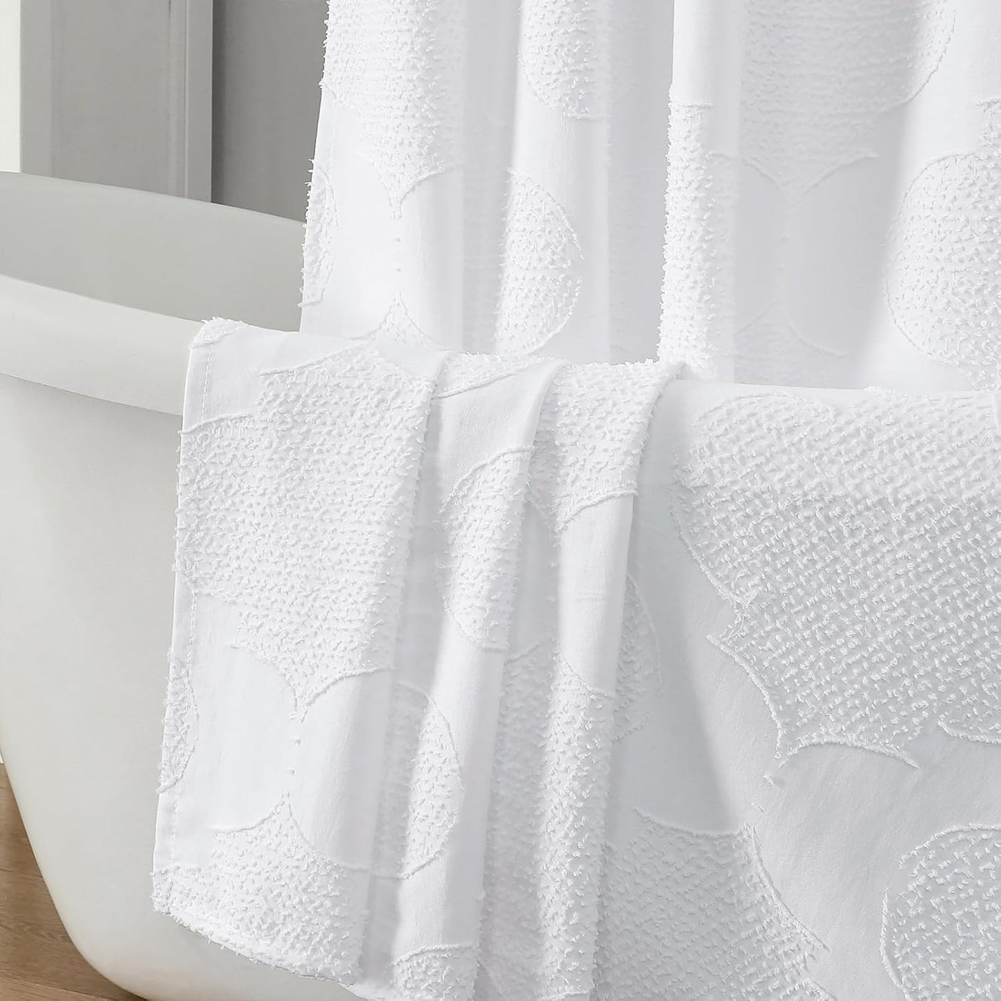 White Shower Curtain Set for Bathroom, 36" Stall Small Boho Design with 12 Hooks, Soft Lightweight Jacquard Fabric, Machine Washable, 36 W X 72 L