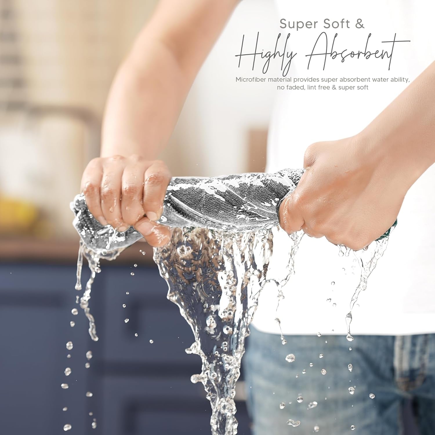 - Microfiber Kitchen Towels, Super Absorbent 12 X 12 Inches, Durable, Soft, and Lint Free Dish Towels, Ideal for Cleaning Dishes, Pans, and Kitchen Appliance (8 Pack, Grey)