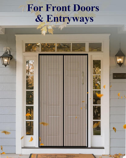 Magnetic Screen Door - 38.0 X 82.0'' Retractable Screen Door Mesh for Front Door or Sliding Door, Pet & Kid Friendly, Hands-Free Closure Keeps Bugs Out & Lets Breeze In, Stripe Black
