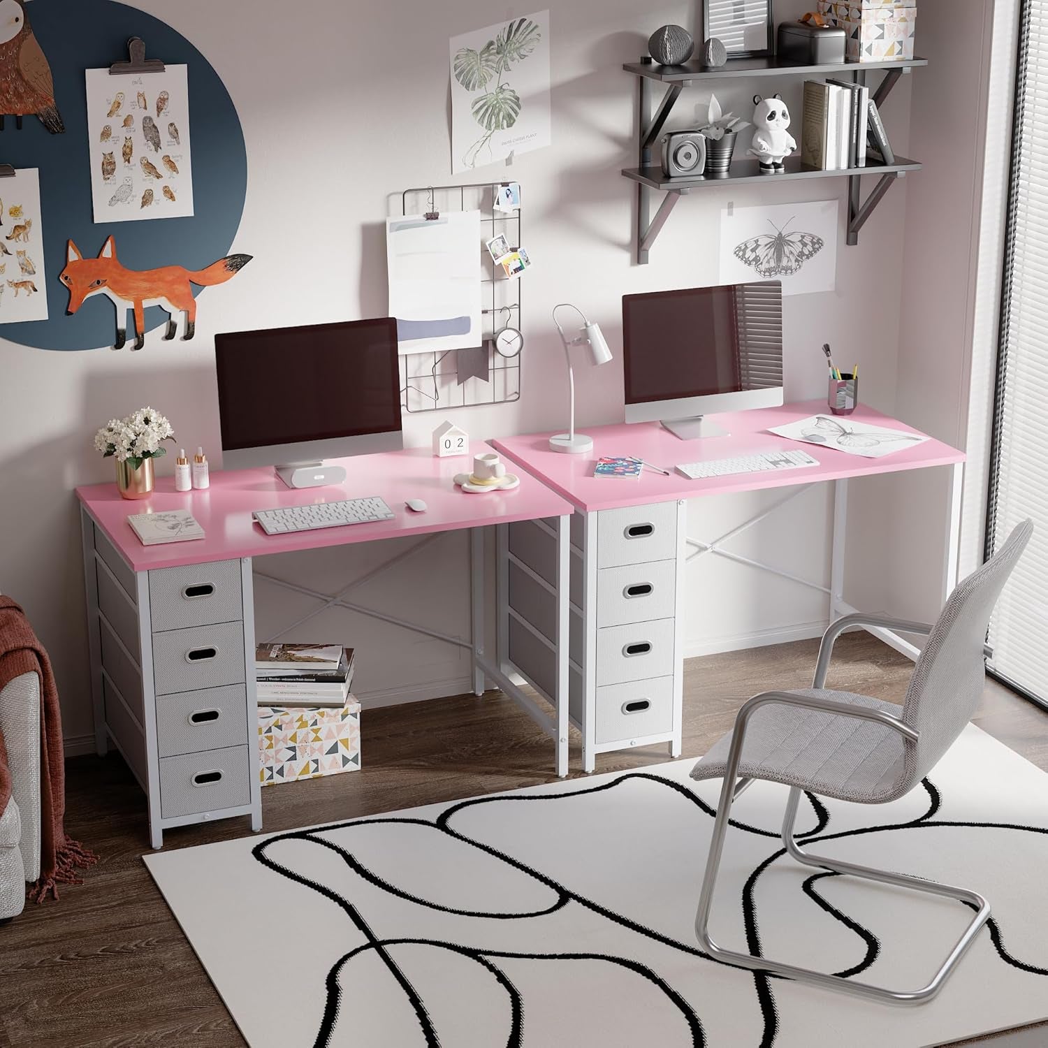 40 Inch Computer Desk with 4 Drawers Small Office Desk for Home Bedroom Study Writing Simple Modern Computer Table Pink