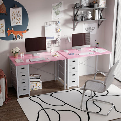 40 Inch Computer Desk with 4 Drawers Small Office Desk for Home Bedroom Study Writing Simple Modern Computer Table Pink