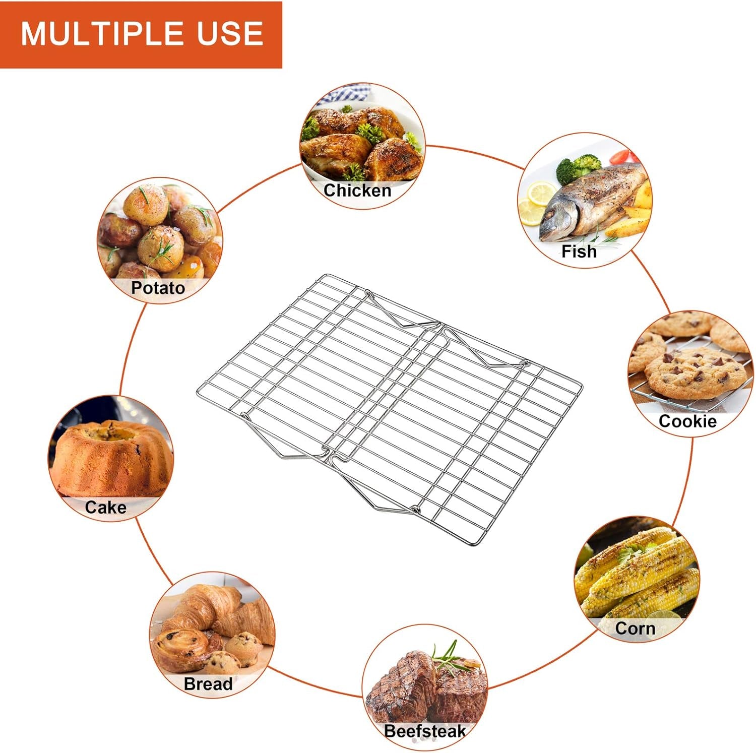 Cooling Rack, 5-Tier Stainless Steel Stackable Baking Cooking Racks for Cooling Roasting Grilling, Collapsible & Heavy Duty, Oven Safe & Easy Clean, 15" X 10", Silver