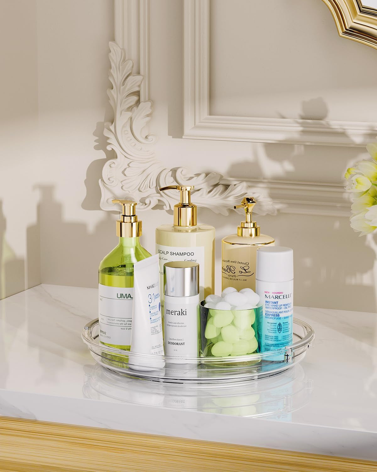 2 Pack Lazy Susan Organizer 9.25 Inch Lazy Susan Turntable for Cabinet, Rotating Spice Organization for Cabinet, Kitchen, Table Top, Countertop, Pantry Fridge Organizers and Storage, Clear