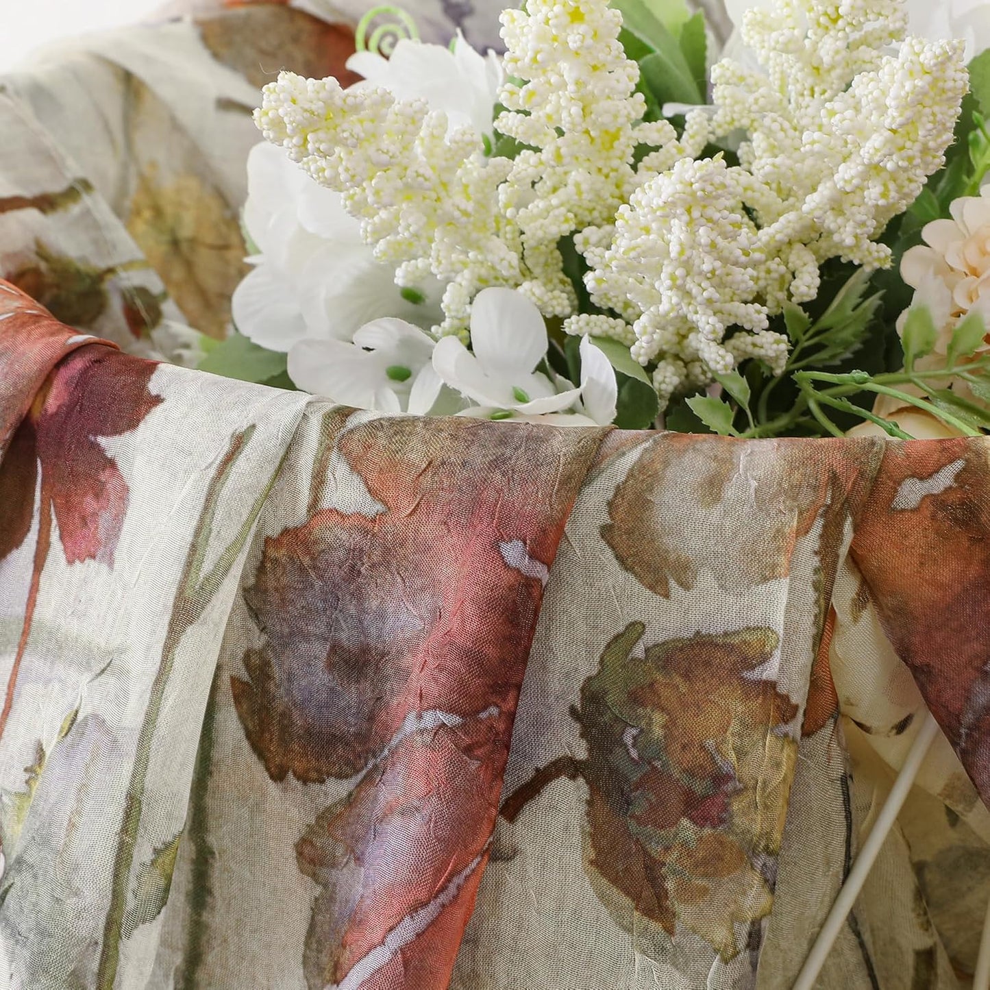 Crushed Sheer Curtains Kitchen Tiers 36 Inch Length 2 Panels, Printed Design Small Window Half Curtains for Bathroom Cafe Bedroom Cupboard Living Room, Short Light Filtering Curtain, 42"X36"