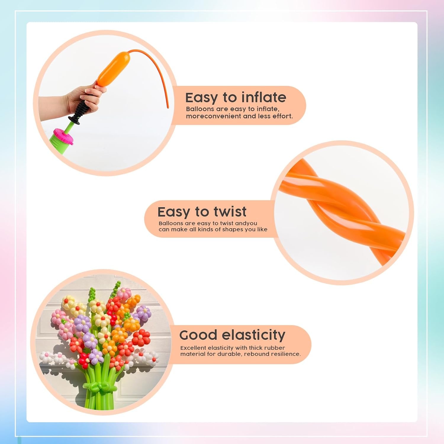 260 Balloons - Multi Long Balloons for Tying Balloon Arch, 100Pcs Twisting Balloon for Animal Modeling & Birthday Party Decorations